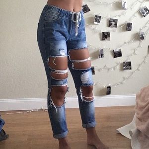 Distressed Denim Joggers